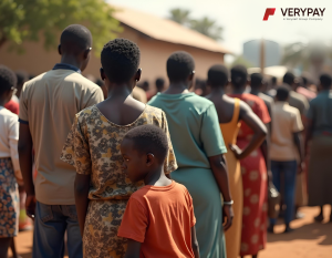 Africans waiting in long lines to receive social cash transfers